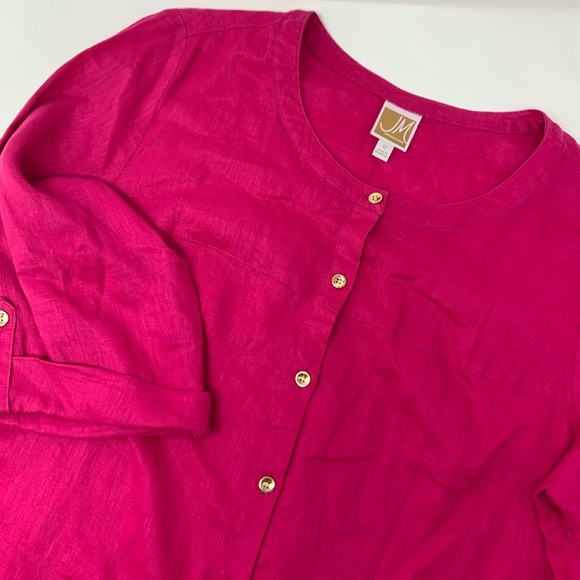 JM Collection Tops - JM Collection Women’s Fuchsia Roll Tab Sleeve Button Front Blouse Sz 12 S3